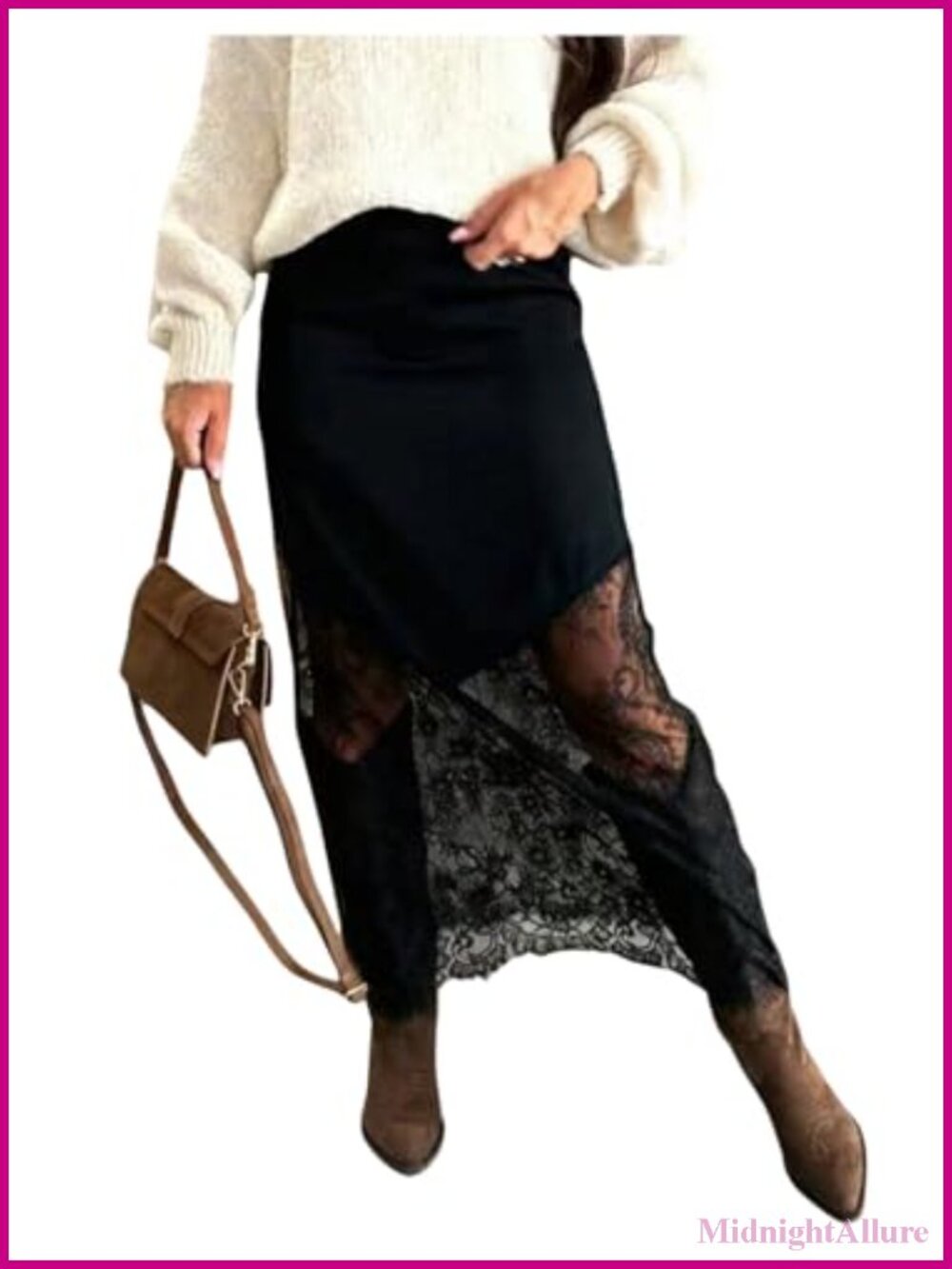 Plus Size Lace Trim Maxi Skirt Mesh A-Line Stretch Waist